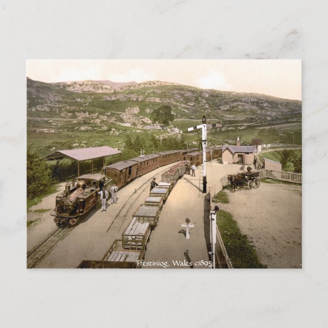 Antiker Zug, Bahnhof Ffestiniog Postkarte (Vorderseite)