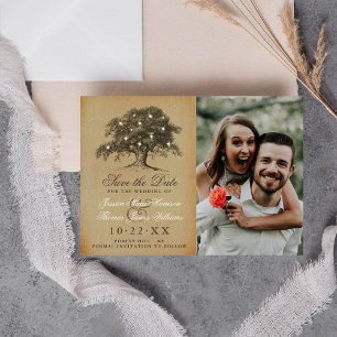 Antikes altes Eichenbaum-Foto Hochzeit Save The Date