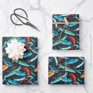 Antikes Angelzubehör Köder Sport Geschenkpapier Set
