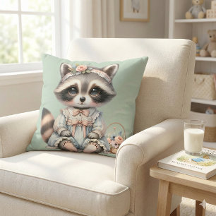 Antikes Angezogenes Cottagecore-Waschbär-Pastell Kissen