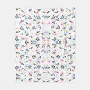 Antikes Aquarell Blaue Schmetterling & rosa Blumen Fleecedecke