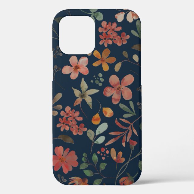 Antikes Aquarell Druckflora auf Marine Case-Mate iPhone Hülle (Rückseite)