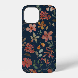 Antikes Aquarell Druckflora auf Marine iPhone 12 Hülle