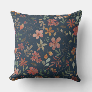 Antikes Aquarell Druckflora auf Marine Kissen