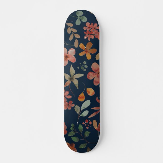 Antikes Aquarell Druckflora auf Marine Skateboard (Vorne)