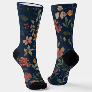Antikes Aquarell Druckflora auf Marine Socken