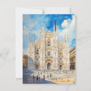 Antikes Aquarell-Gemälde Reise-Postkarte Mailand Postkarte