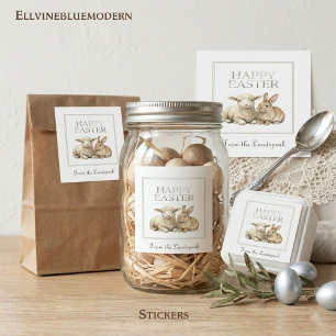 Antikes Aquarell Lamm & Hase Silbernes Ostern Quadratischer Aufkleber