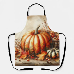 Antikes Aquarell von Kürbissen und Herbstlaub Schürze