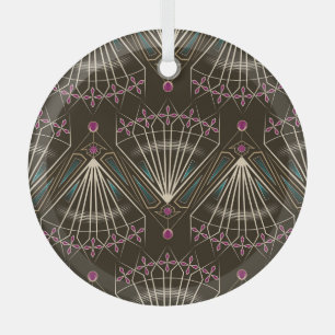 Antikes Art Deco, geometrisches Muster Ornament Aus Glas
