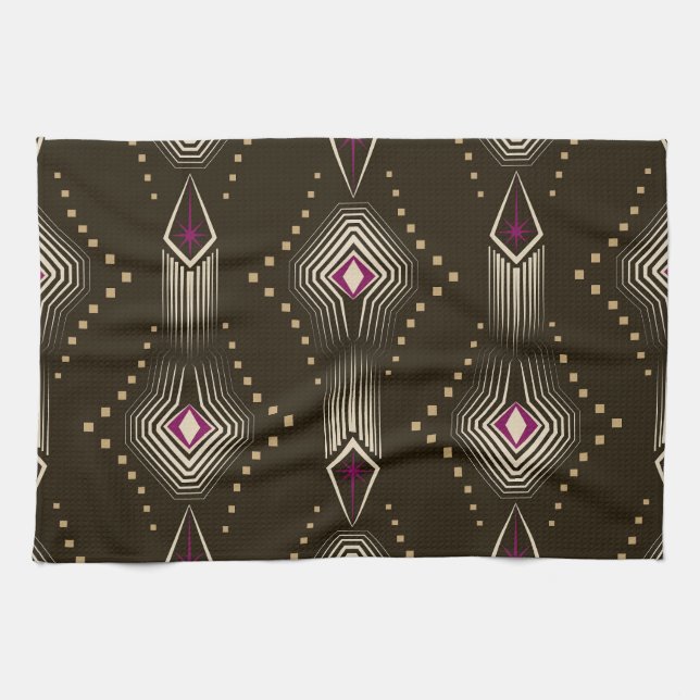 Antikes Art Deco Geometrisches Ornament Geschirrtuch (Horizontal)