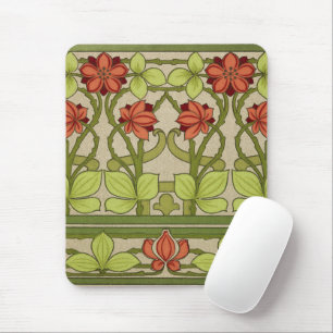 Antikes Art Nouveau Muster in Salbeigrün mit Blume Mousepad