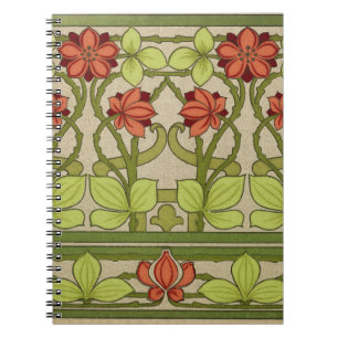 Antikes Art Nouveau Muster in Salbeigrün mit Blume Notizblock