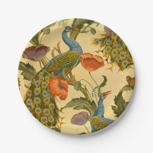 Antikes Art Nouveau Pfau Mohn Blumenmuster Pappteller