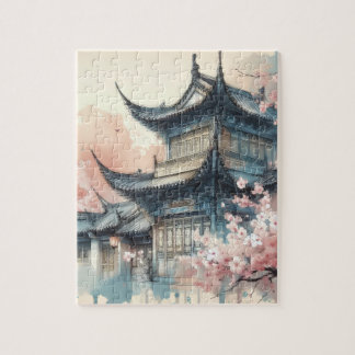 Antikes asiatisches Gebäude im Spring Jigsaw Puzzl Puzzle