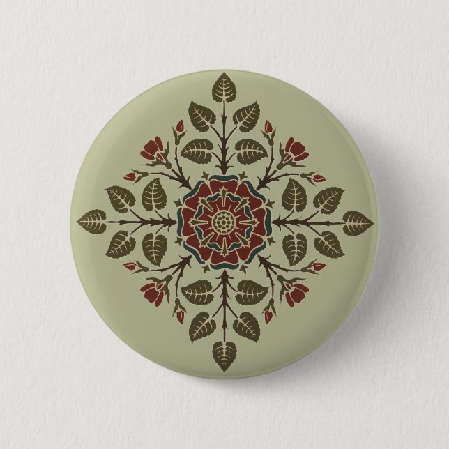 Antikes Audsley Tudor-Rose viktorianisches Muster  Button (Vorderseite)