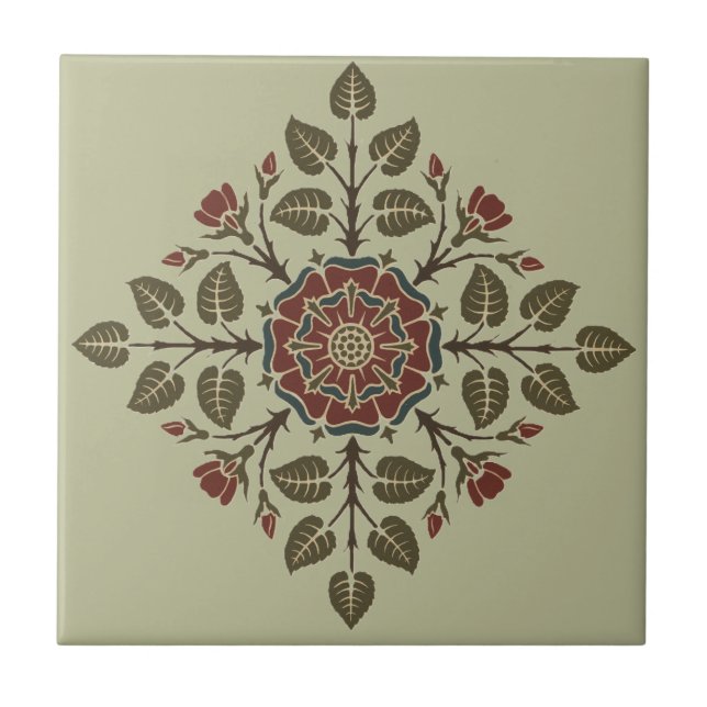Antikes Audsley Tudor-Rose viktorianisches Muster  Fliese (Vorderseite)
