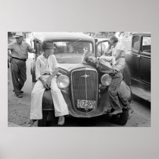 Antikes Auto, Familie der Großen Depression, 1930e Poster