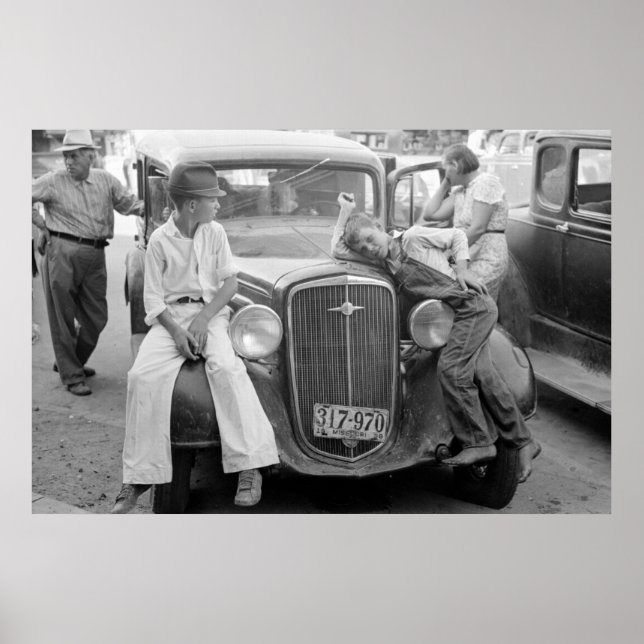 Antikes Auto, Familie der Großen Depression, 1930e Poster (Vorne)