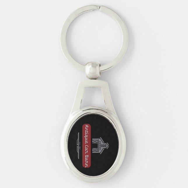 Antikes Auto Scheunen Schlüsselanhänger - Oval (Vorderseite)