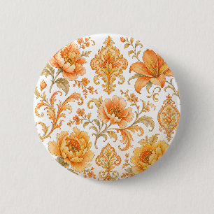 Antikes Barock Blumenmuster – Warm Orange /Gold Button