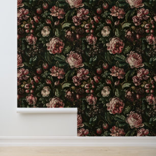 Antikes Barock Dunkelviolett Floral Tapete