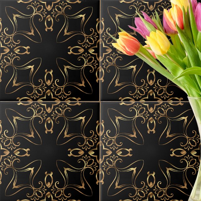 Antikes Barock-Gold- und Schwarz-Muster  Fliese (Von Creator hochgeladen)