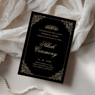 Antikes Barock Goldschrift Schwarze Nikah Zeremoni Einladung