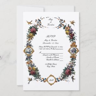 Antikes Barock Rokoko Blumenkartusche RSVP Einladung