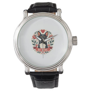 Antikes Be Mine Corgi Valentinstag Floral Folk Art Armbanduhr