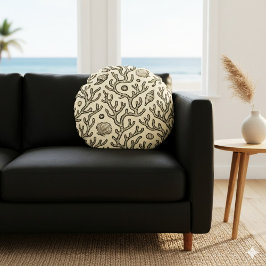 antikes beige Korallenriffmuster mit Handzeichnung Rundes Kissen