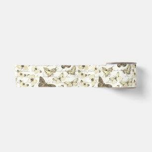 Antikes beige Schmetterlingsmuster mit Schrift Satinband