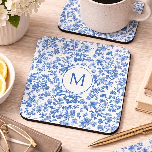 Antikes Blau Chinoiserie Monogramm Getränkeuntersetzer (Von Creator hochgeladen)