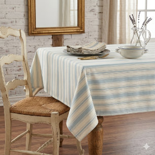 Antikes Blau & Creme gestreiftes französisches Lan Tischdecke
