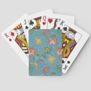 Antikes Blau Damast Blumen Gold Brokat Design Spielkarten