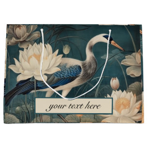 Antikes Blau Kranich und Lotus Botanischer Kunstdr Große Geschenktüte