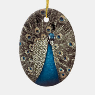 Antikes Blau Pfau Keramik Ornament