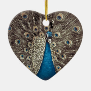 Antikes Blau Pfau Keramik Ornament