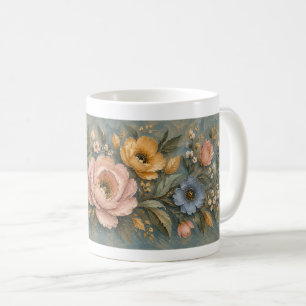 Antikes Blau Rosa Florales Botanisches Kaffeetasse