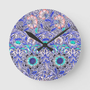 Antikes Blau rosa William Morris Corncockle Runde Wanduhr