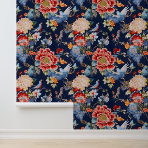 Antikes blau-rotes Chinoiserie Tapete