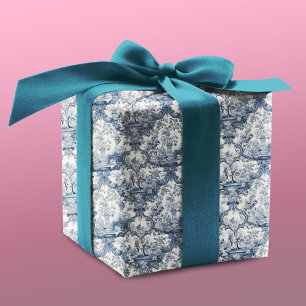 Antikes Blau Toile de Jouy Damast Blumenmuster Geschenkpapier