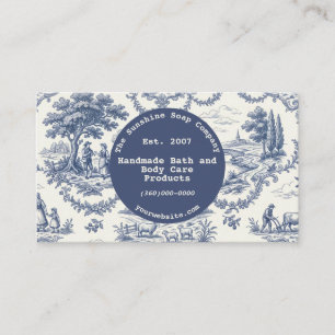 Antikes Blau und Creme Toile de Jouy  Visitenkarte