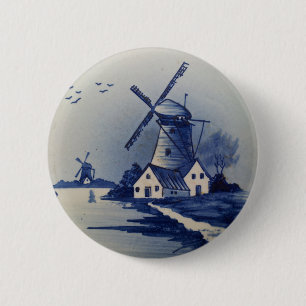 Antikes Blau und Weiß Delft Button