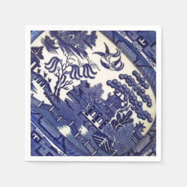Antikes Blau-Weiden-China-Teller-Muster-Fliesen-Sc Serviette (Vorderseite)