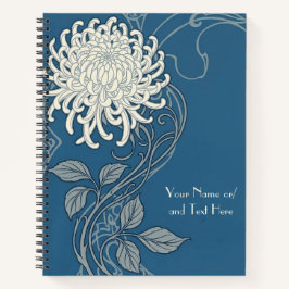 Antikes Blau-Weiß Art Nouveau Chrysantheme Notizbuch