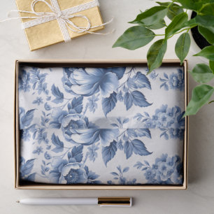 Antikes Blau-Weiß-Blumen-Rosen-Muster Botanisch Seidenpapier