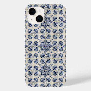 Antikes Blau Weiß Geometrisches Blumenmuster Case-Mate iPhone 14 Hülle