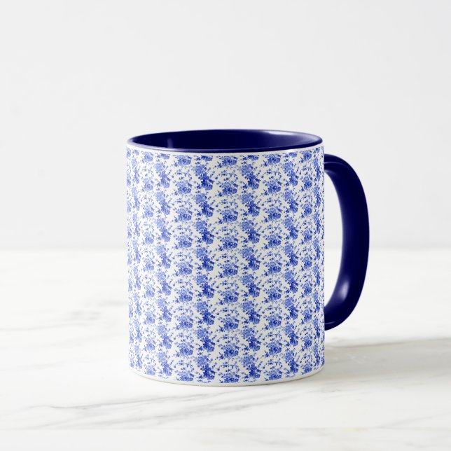 Antikes blau-weißes Blumenmuster Tasse (VorderseiteRechts)