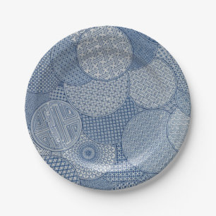Antikes blau-weißes Fauxporzellan Royal 1877 Pappteller